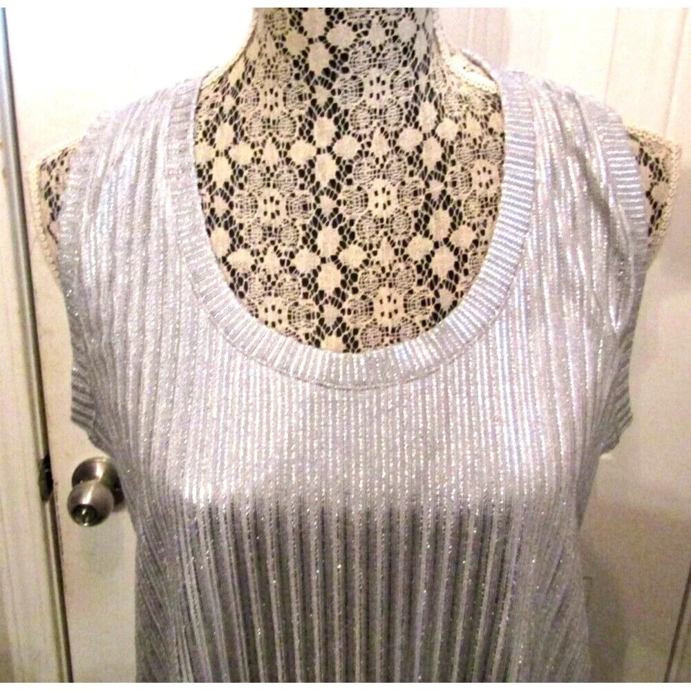 Pure Amici Tank Top Metallic  Silver Ribbed NWT Womens Size S